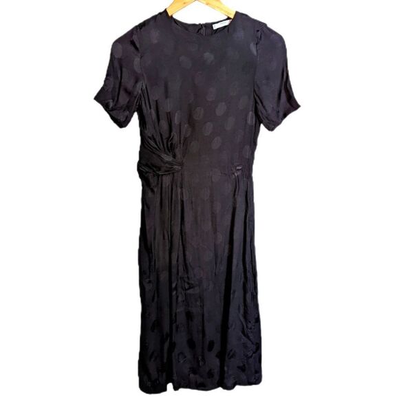 Mango Black Shiny Dots Retro Midi Dress Size Extra-Small - Picture 1 of 13